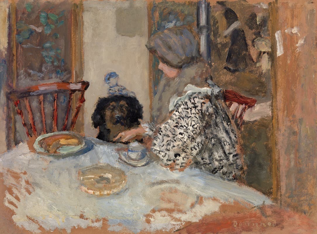 Woman and Dog at Table