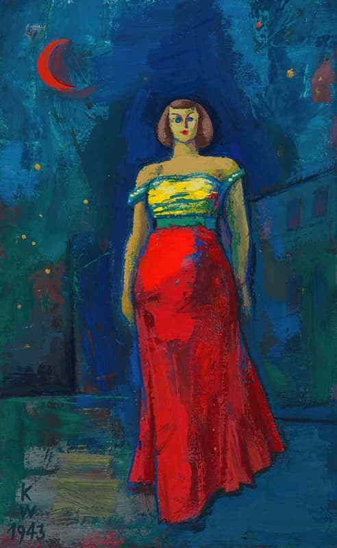 Ohne Titel (Frau in gelb-rotem Kleid)