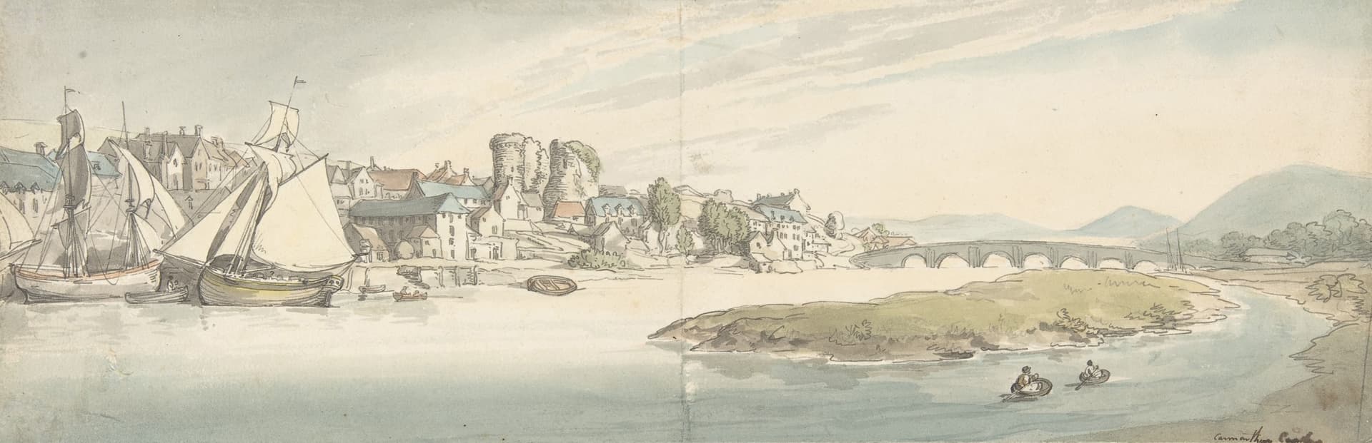 View of town on a river (Carwitham Castle)