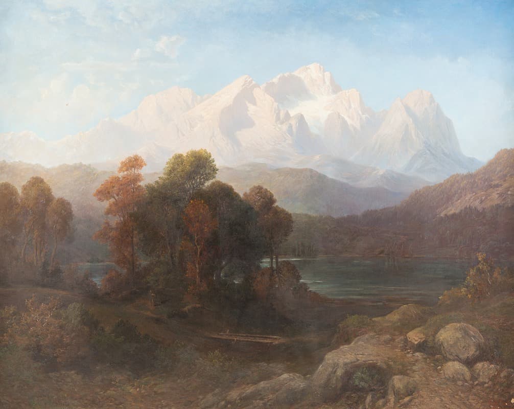 Alpine panorama with mountain lake