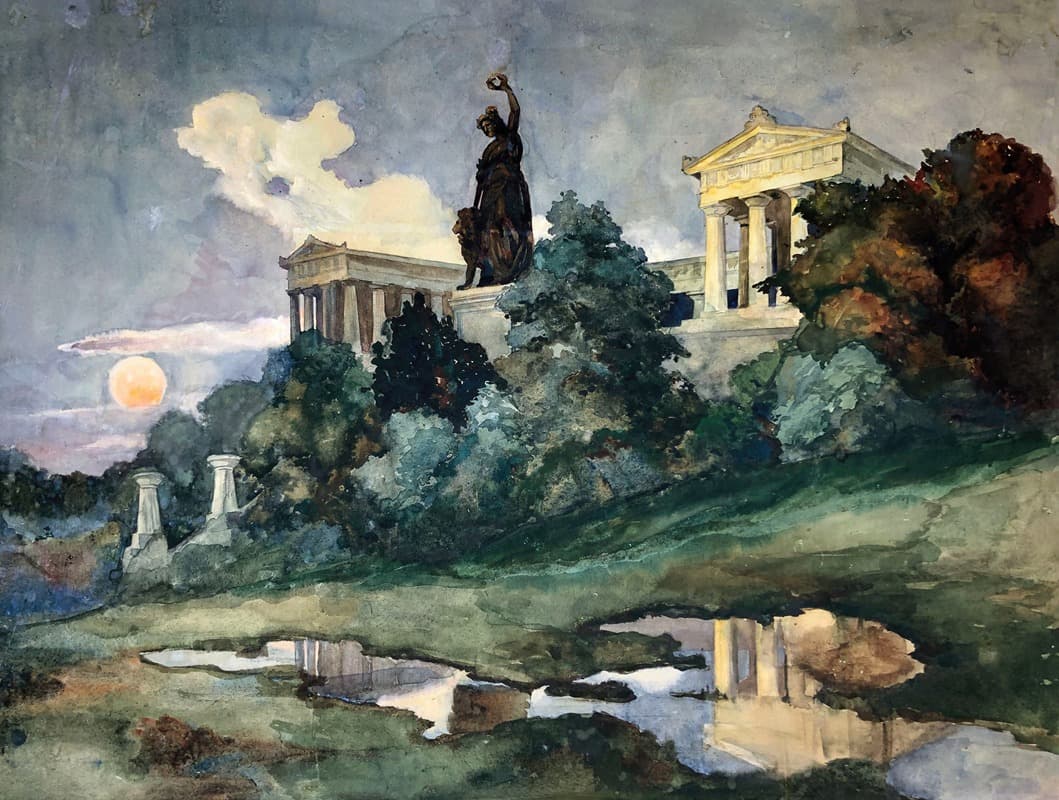 Закат над Баварией и Залом славы в Мюнхене