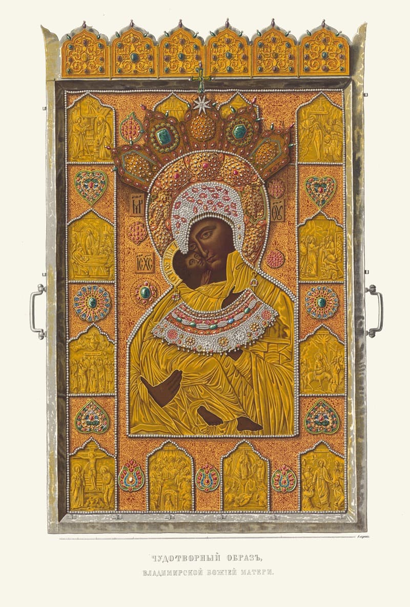 Чудотворный образ Владимирской Божьей Матери. Хромолитография Ф. Дреге.