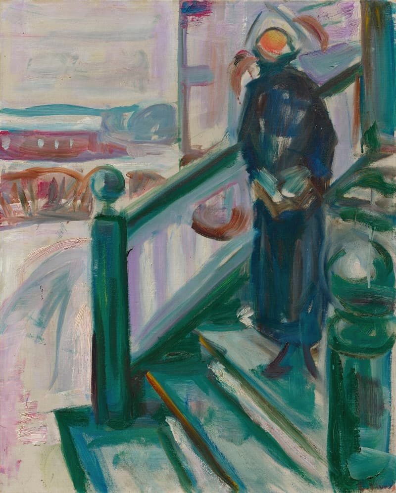 Kvinne på verandatrappen