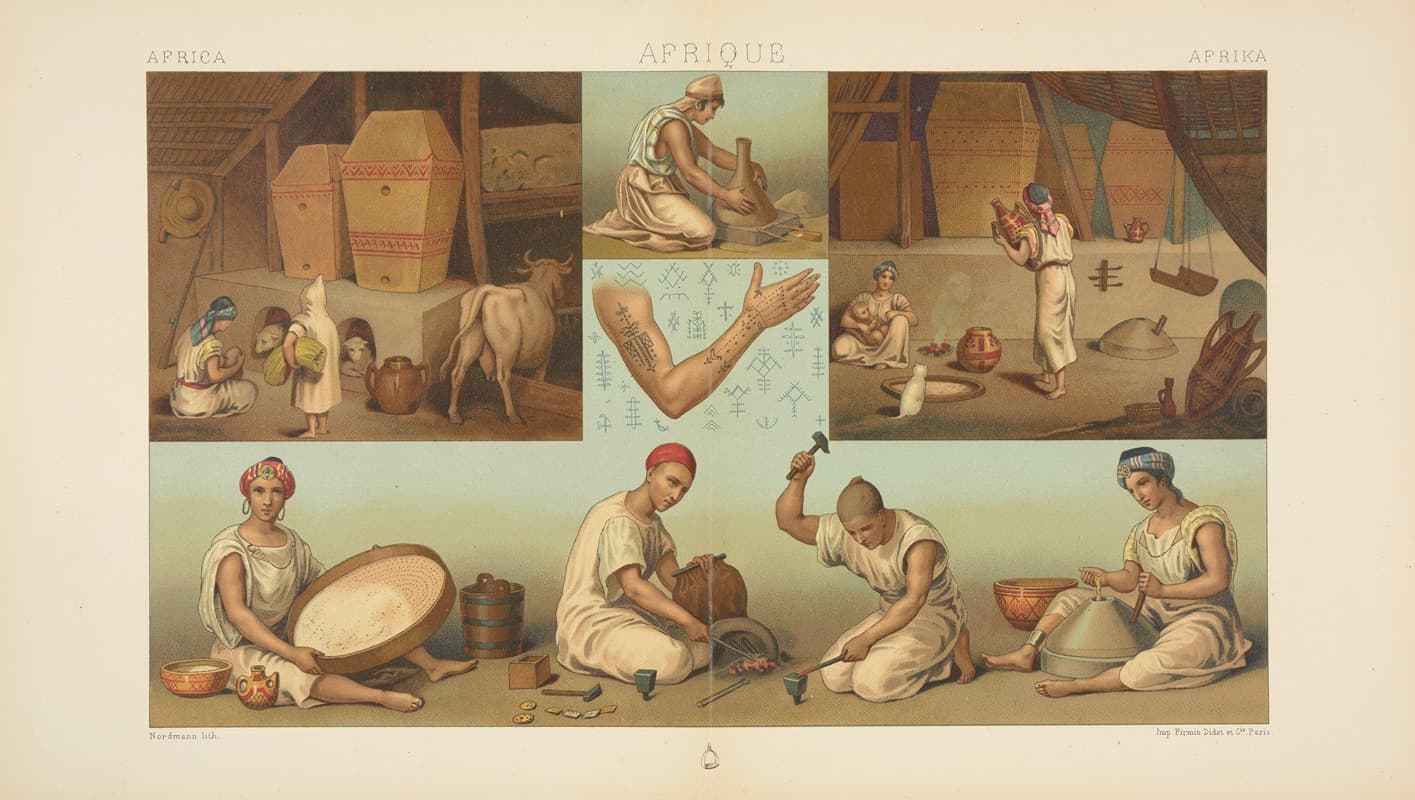 Intérieur d'une habitation Kabyle;  l'industrie, les tatouages