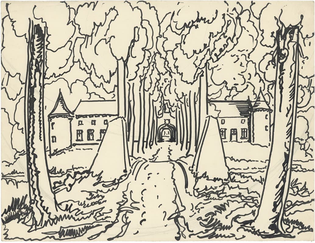 A. Древо с входом и B. Орнаментальное украшение