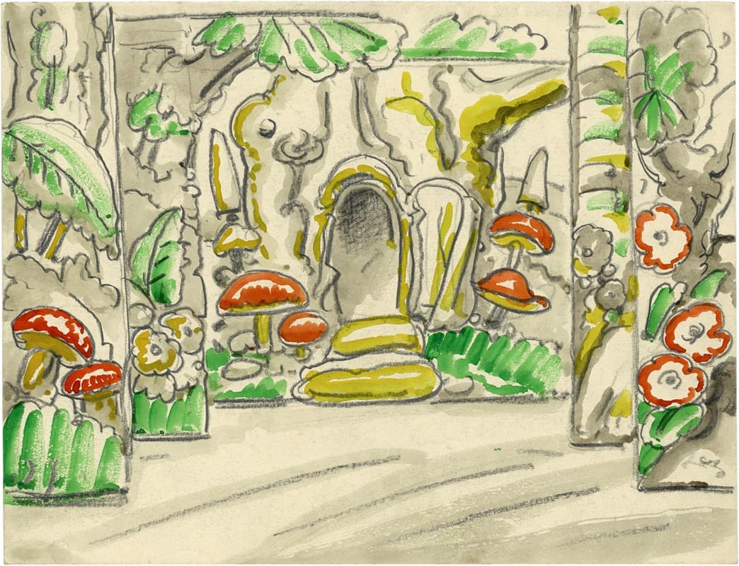 Фасад с грибами и цветочной декорацией