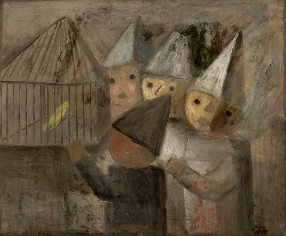 Дети перед клеткой с канарейкой