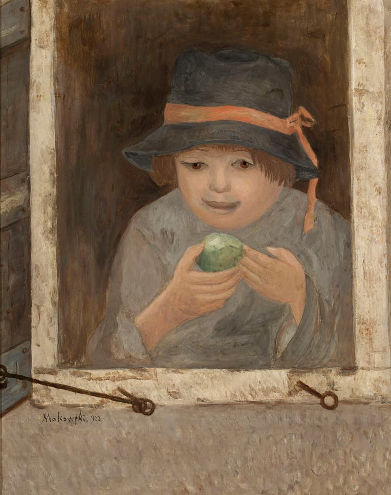 Девушка с яблоком в окне