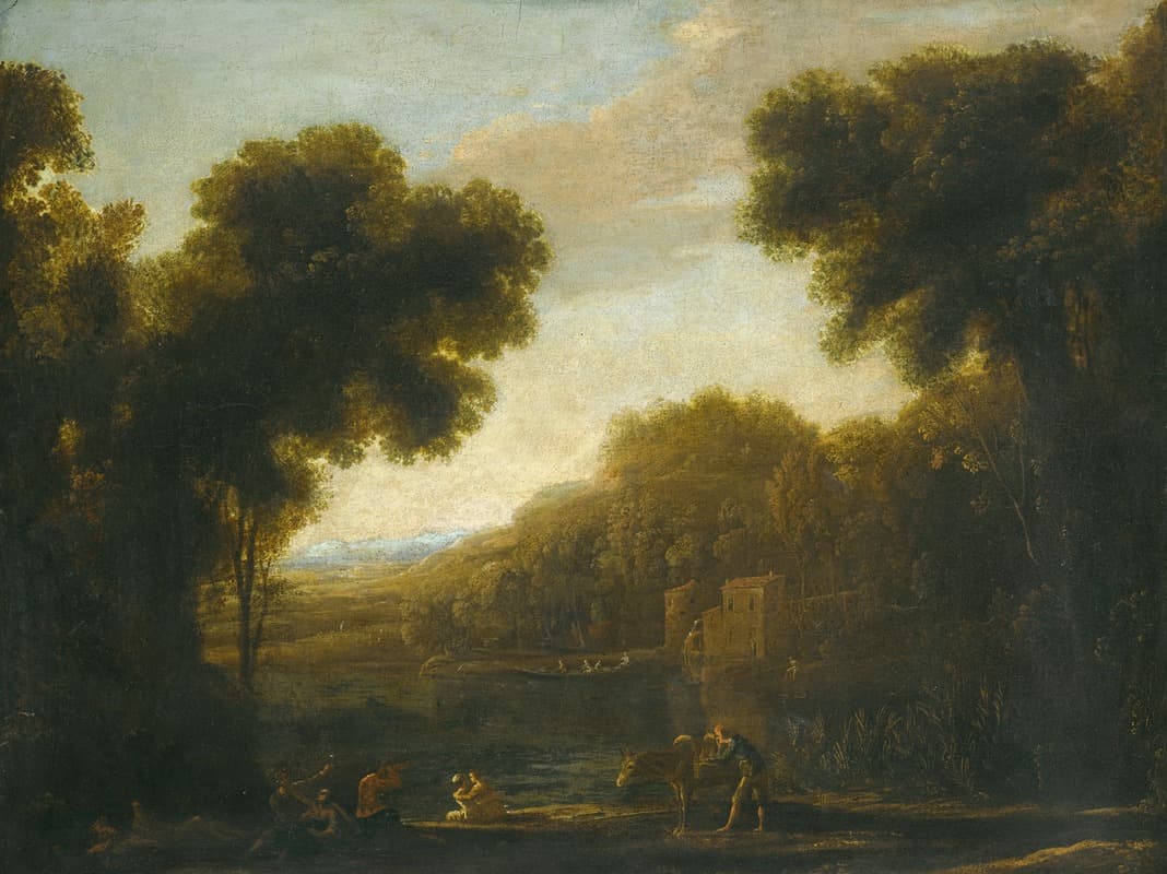 A River Landscape With Travellers On The Bank