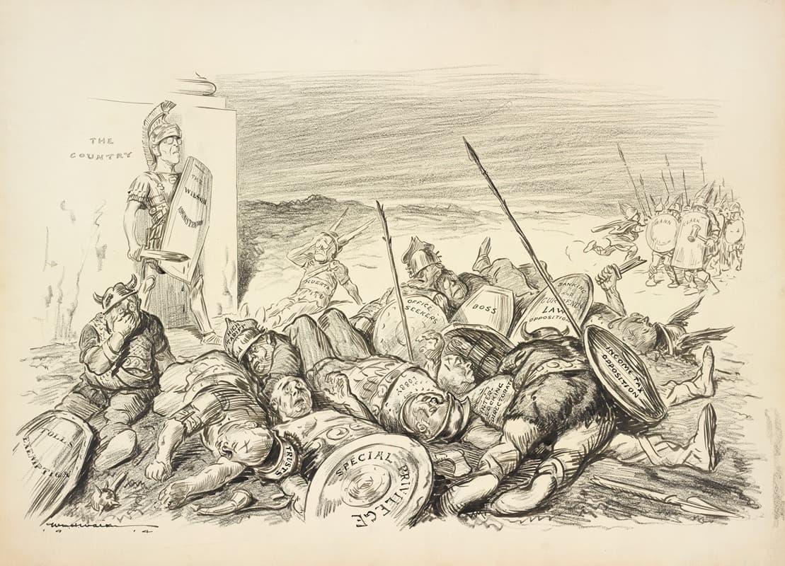 President Woodrow Wilson as a Roman soldier, defending the country