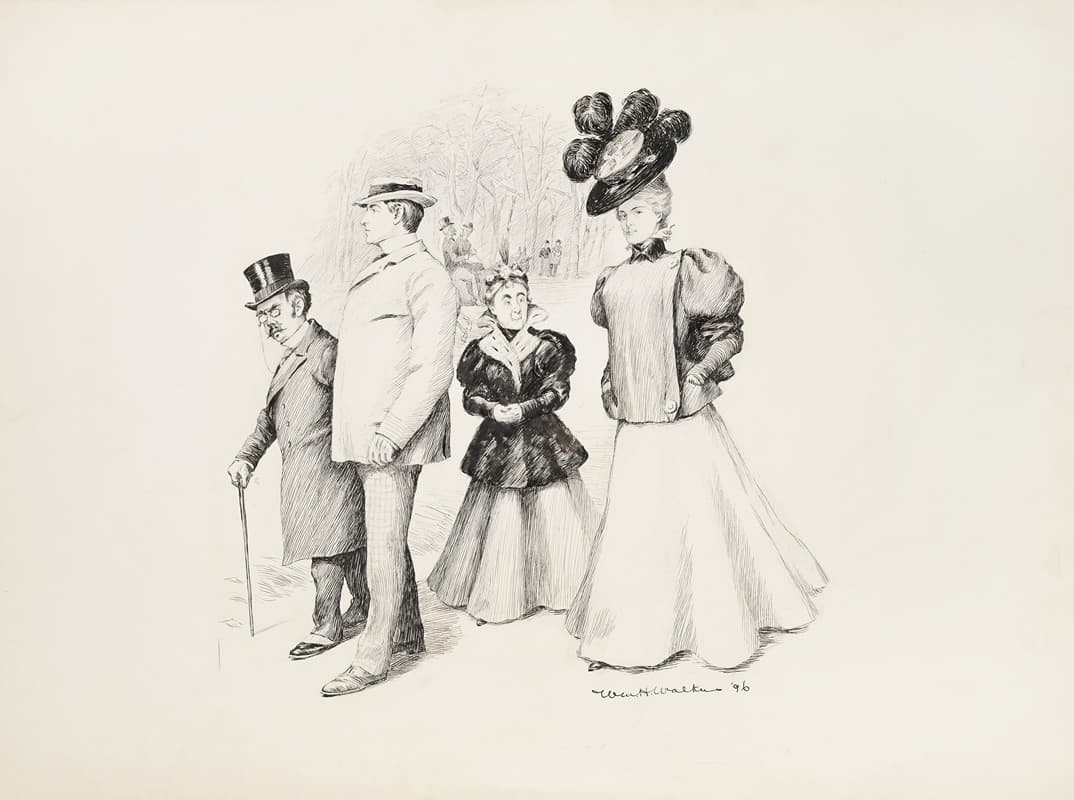 Two couples, one older and one younger, walk together through a park.